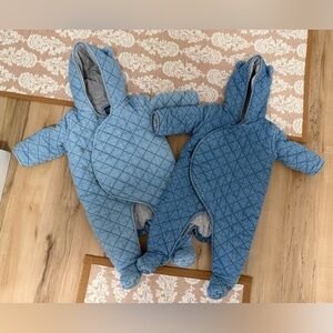 GAP Blue Quilted Hooded Baby Footie Set